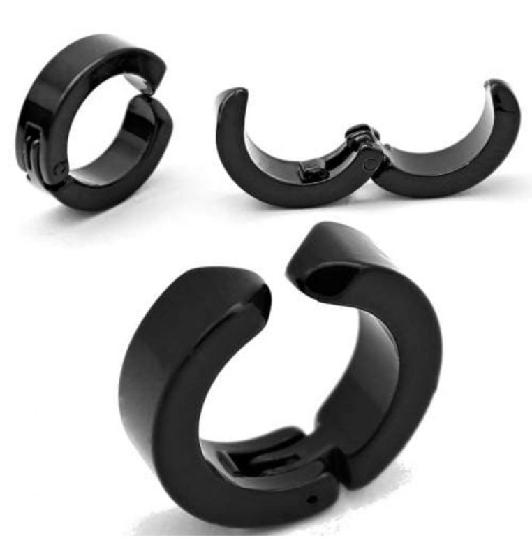 3mm Sıkıştırmalı Unisex Erkek Çelik Küpe Deliksiz Kulaklara mse1 - Siyah