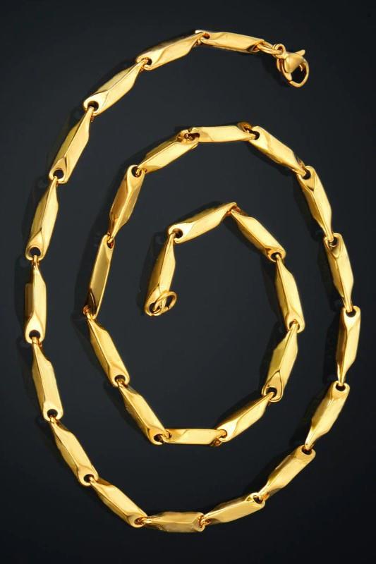 Sarı Altın Kaplama Erkek Çelik Kolye Küp Üçgen Model Zincir eck05ksr