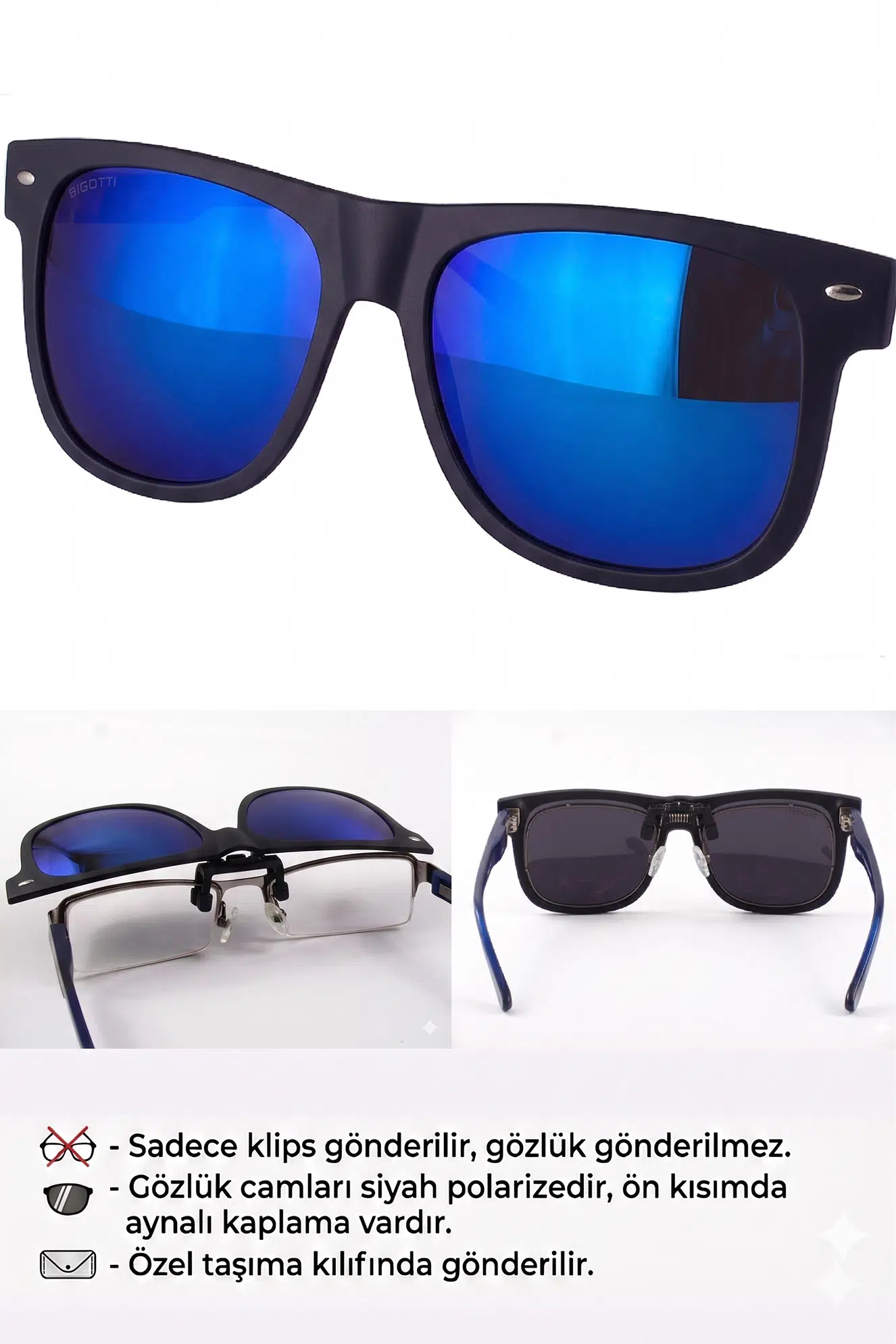 Bigotti Klips Polarize Erkek Güneş Gözlük Klipsi bm1099 - Lacivert