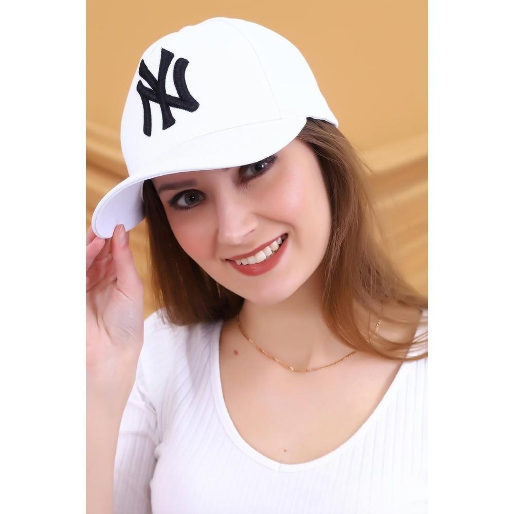 Beyaz NY Cap Siyah Nakışlı Unisex Şapka cp220