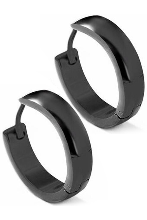 Parlak İnce Halka Erkek Bayan Unisex Çelik Küpe Çifti 3mm mse6-2 - Siyah