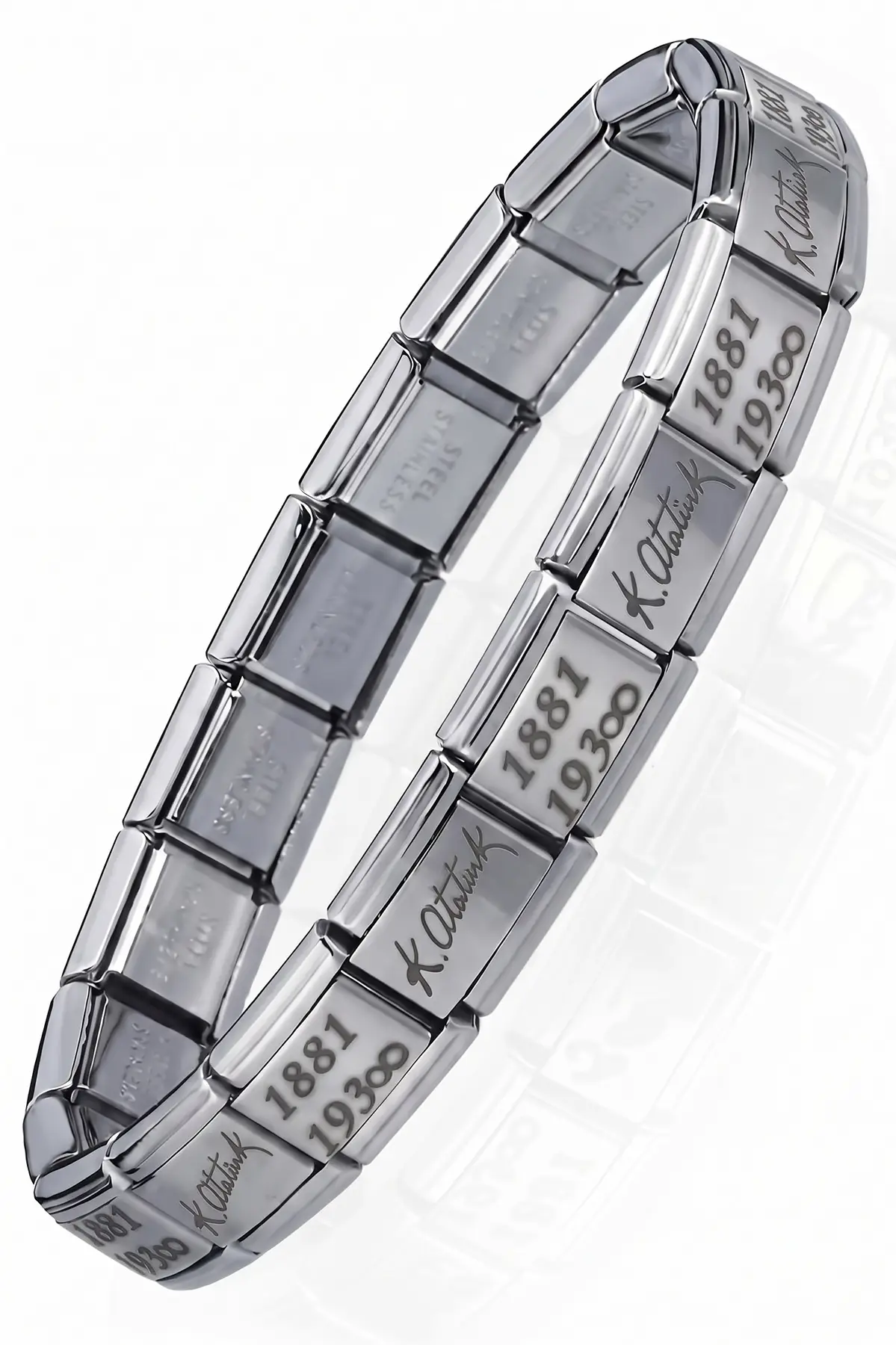 K. Atatürk İmzası 1881-193∞ İtalyan Charm Unisex Çelik Bileklik scb59