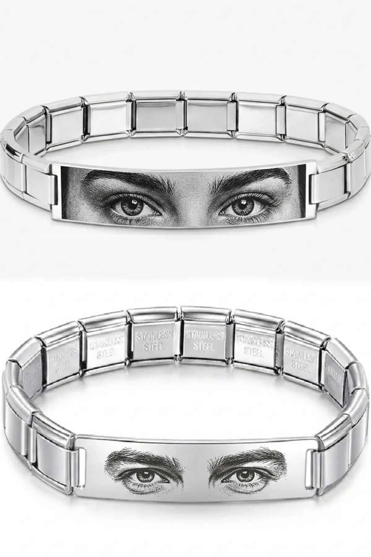 Kişiye Özel Göz Resim Baskılı İtalyan Charm Plakalı Unisex Çelik Bileklik scb93g - Gri