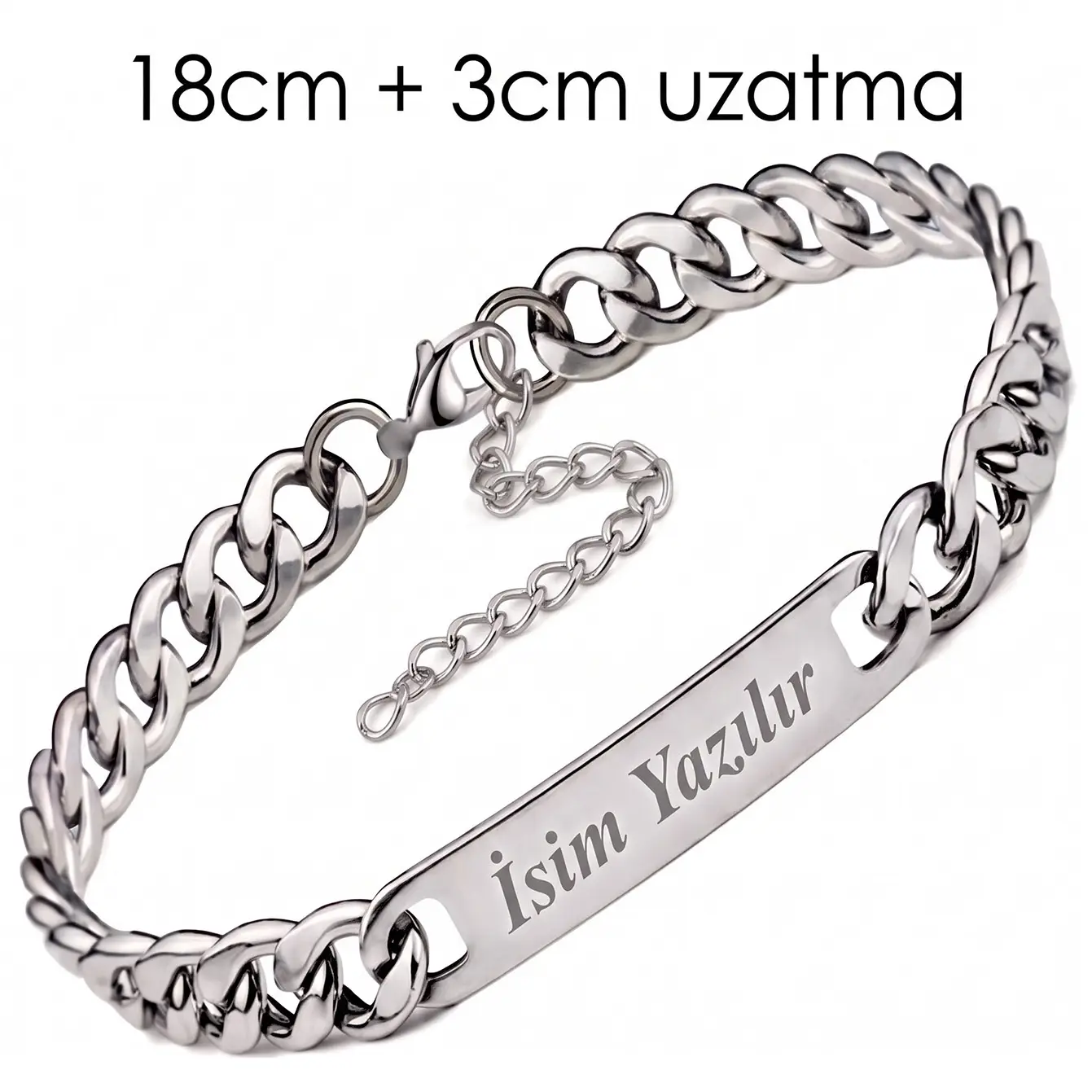 Kişiye Özel İsim Yazılı Figaro Çelik Bileklik Kız 18cm / Erkek 21cm ack06icu