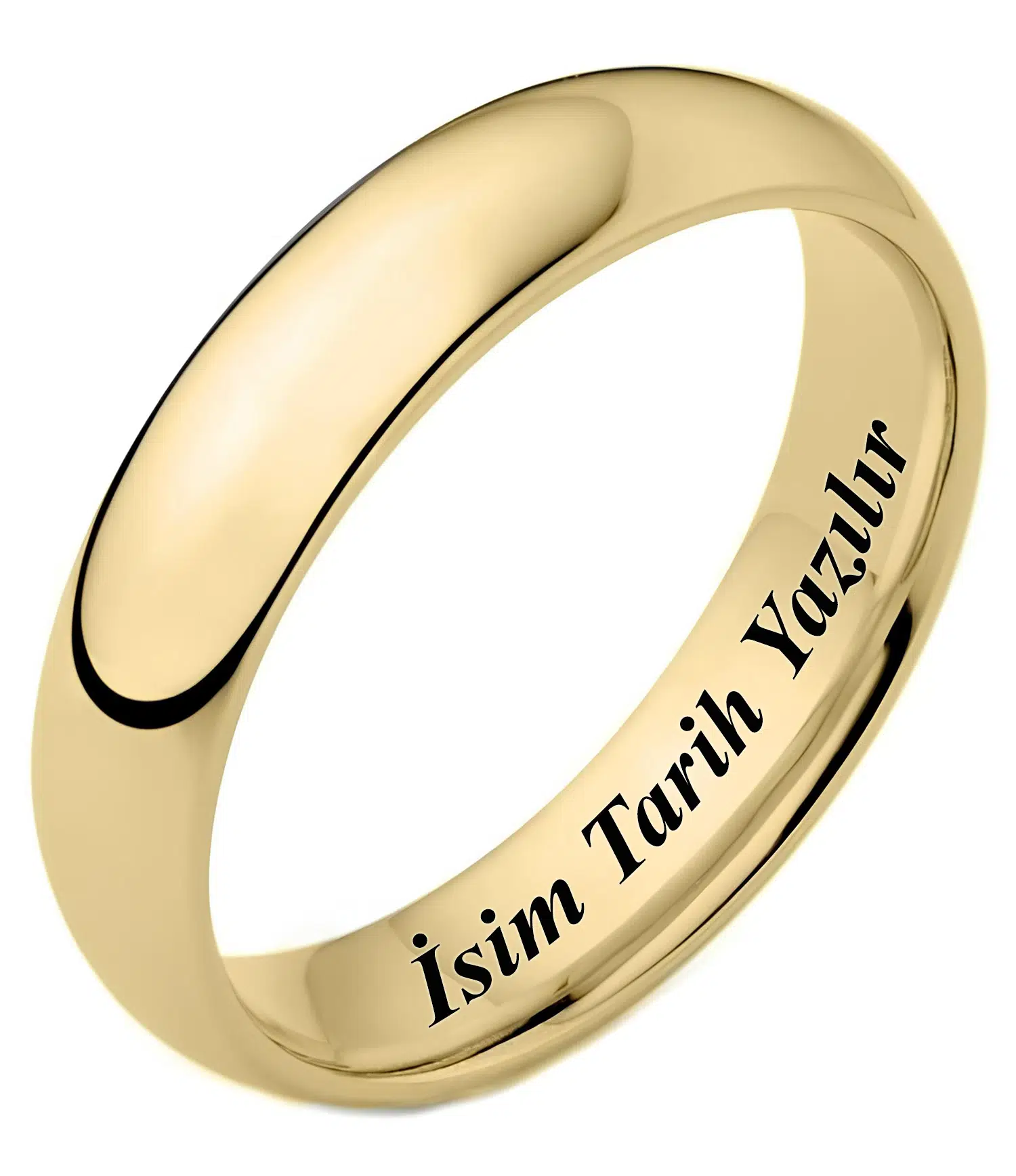Kişiye Özel İsim Yazılı 6mm Bombeli Parlak Erkek Kadın Çelik Alyans Yüzük tcaKO - Sarı