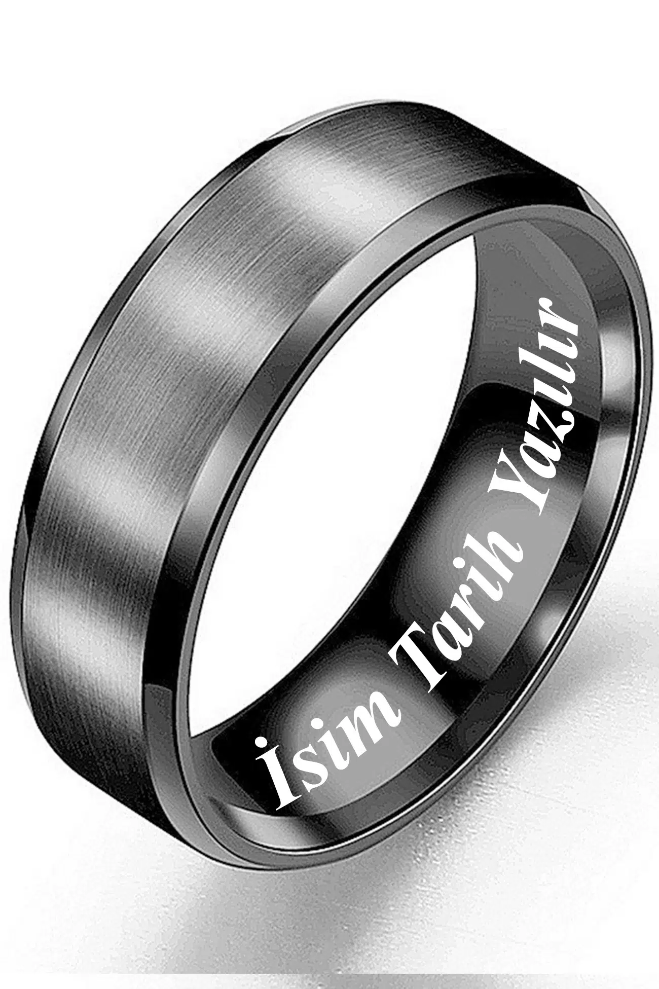 Kişiye Özel İsim Yazılı 6mm Köşeli Mat Düz Erkek Kadın Çelik Alyans Yüzük cl30KO - Siyah