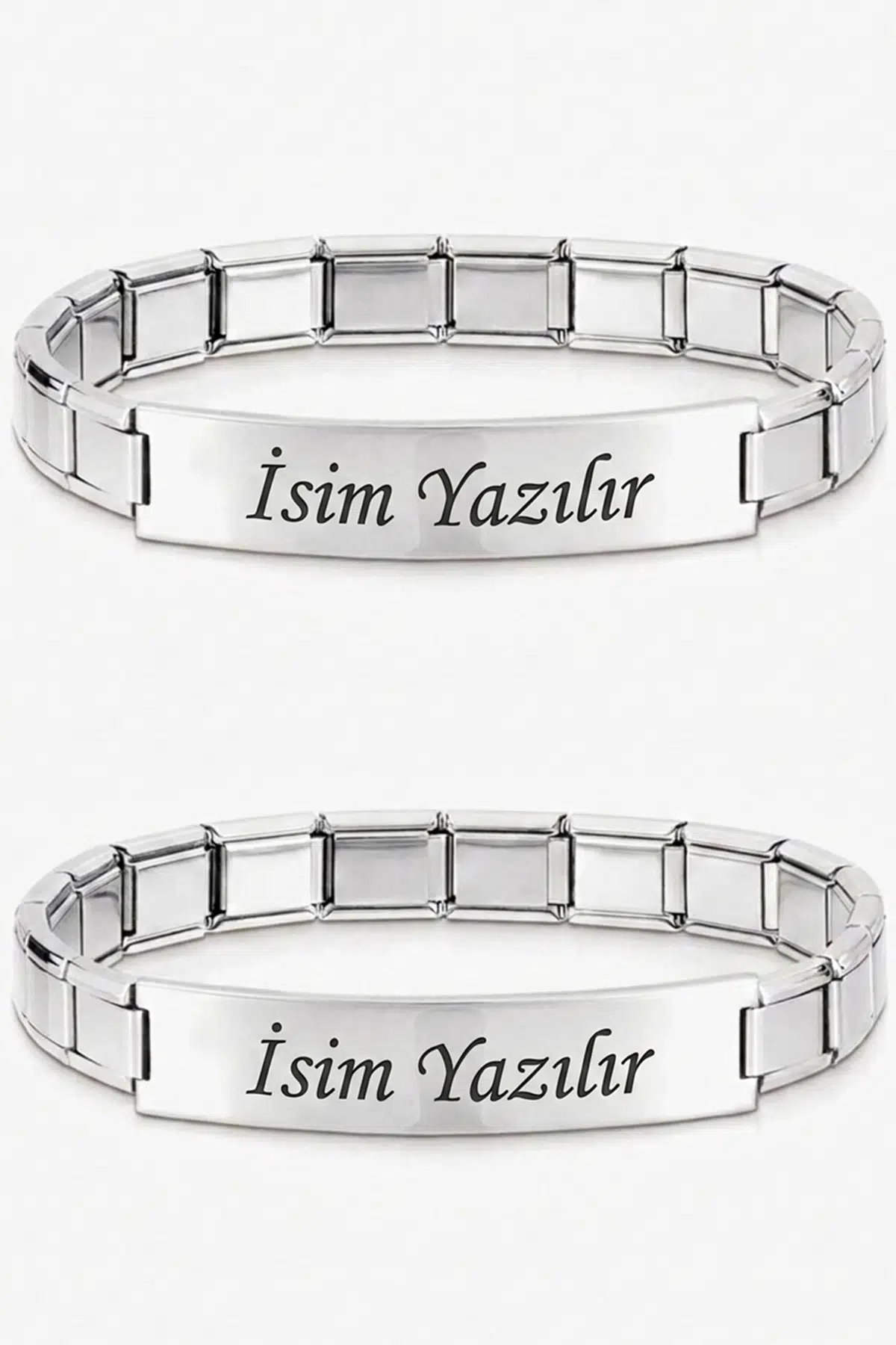 Kişiye Özel İsim Yazılı İtalyan Charm Plakalı Unisex Çelik Bileklik scb93y - Gri