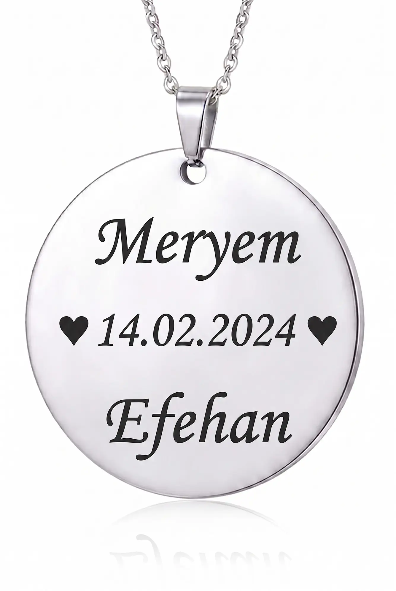 Kişiye Özel İsim Yazılı Yuvarlak Plakalı Unisex Erkek Kadın Paslanmaz Çelik Kolye eck68