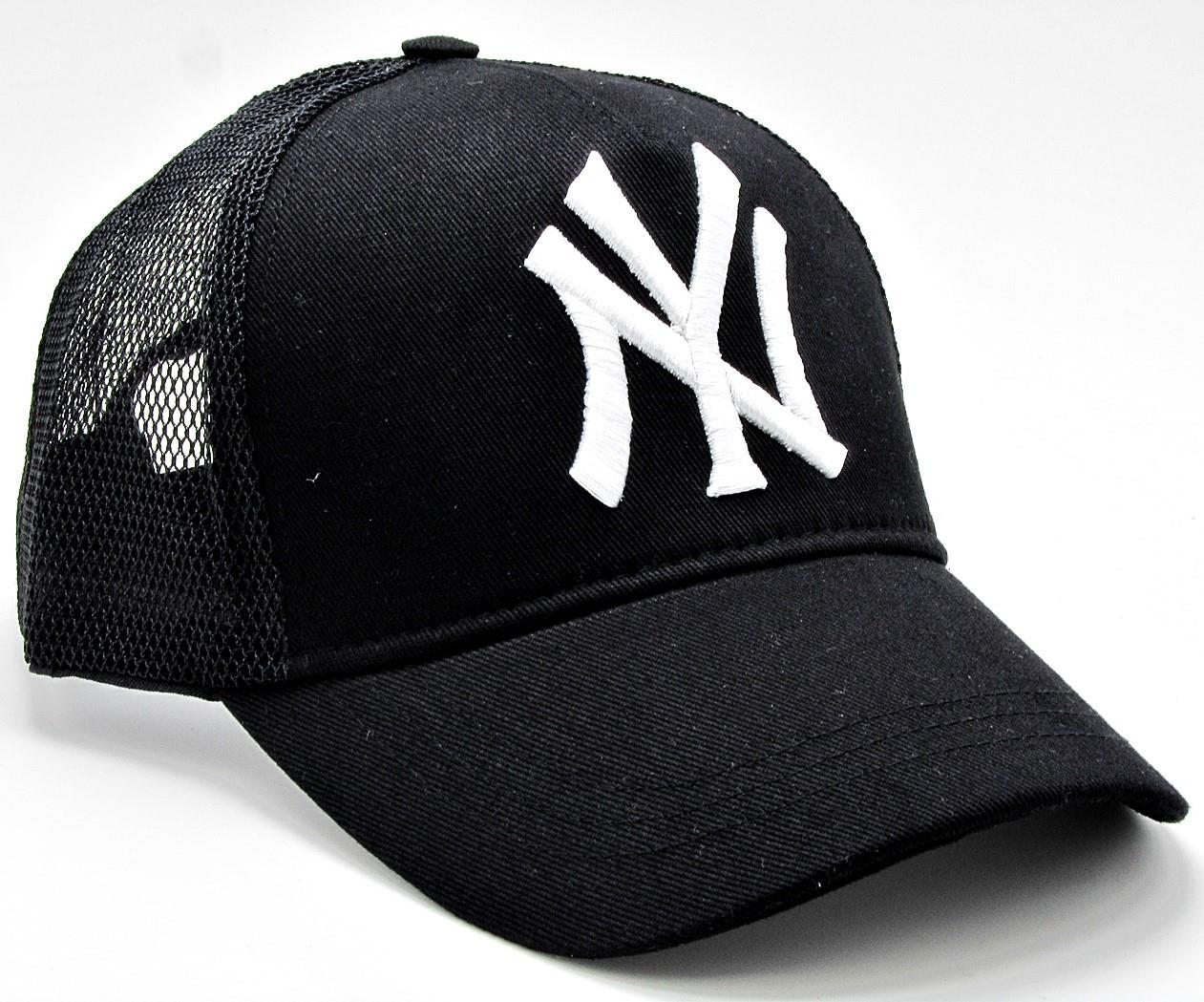 NY Cap Yazlık Fileli Unisex Şapka cp222 - Siyah Beyaz Yazılı