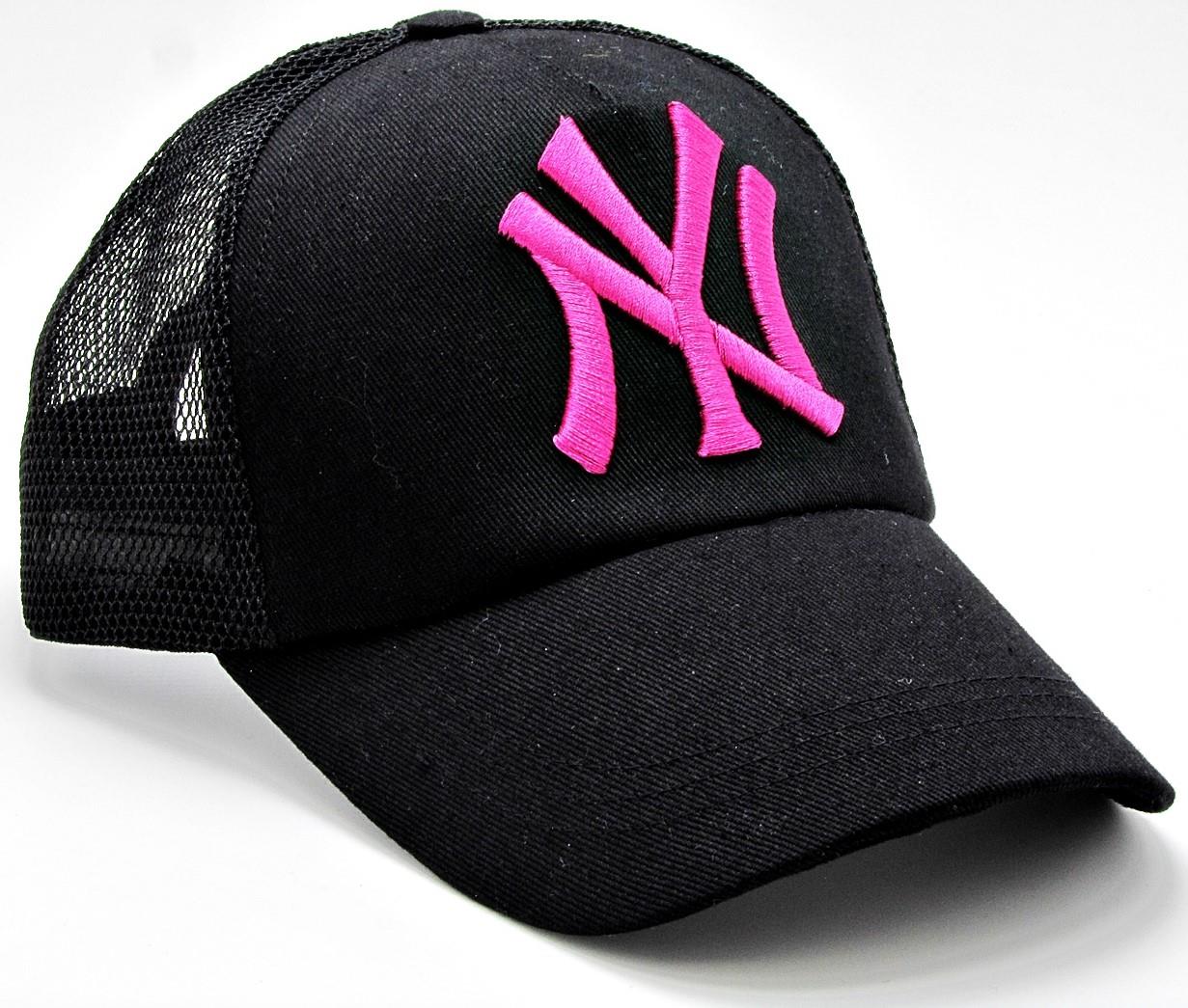 NY Cap Yazlık Fileli Unisex Şapka cp222 - Siyah Pembe Yazılı