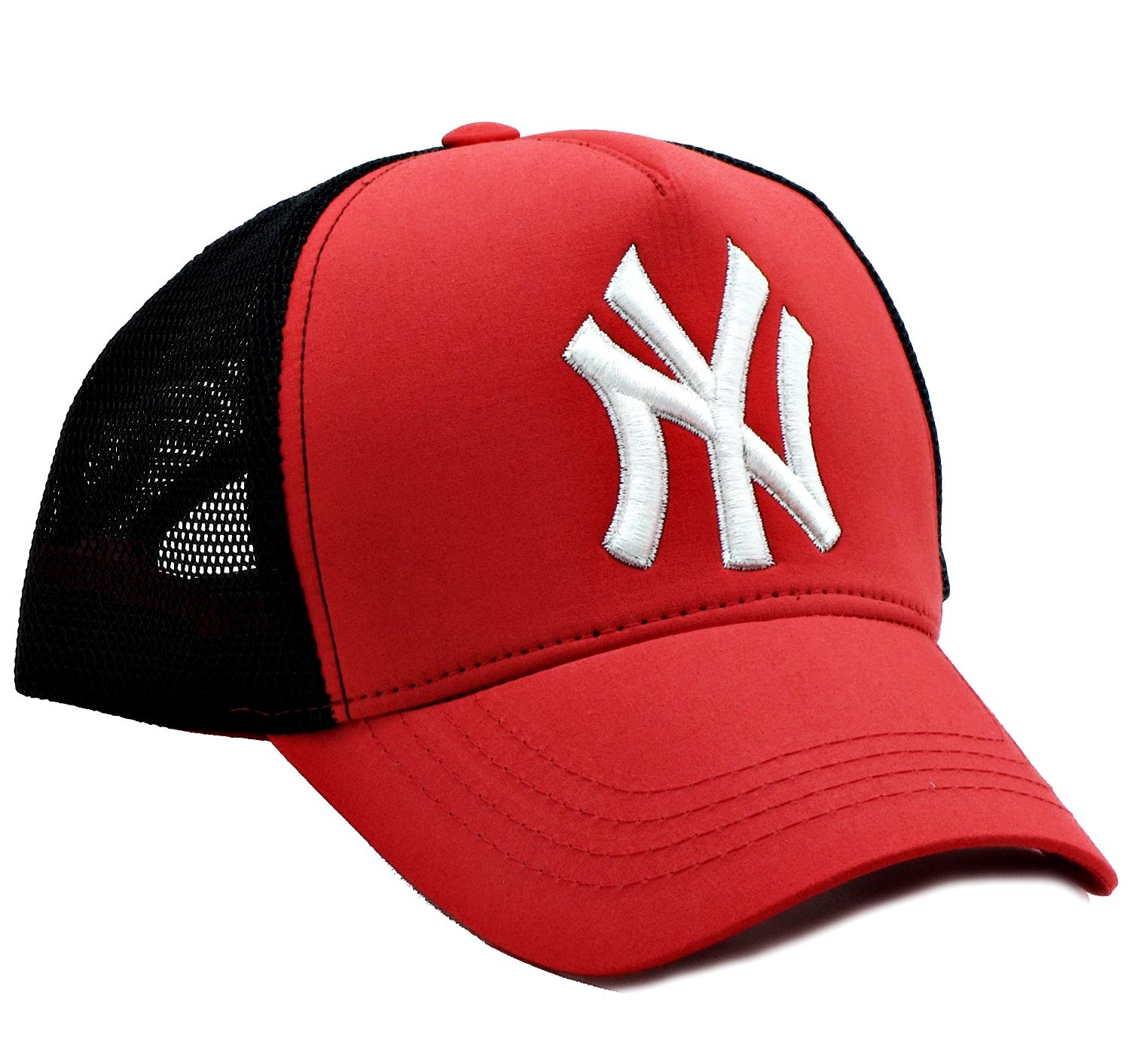 NY Cap Yazlık Fileli Unisex Şapka cp222 - Kırmızı Beyaz Yazılı