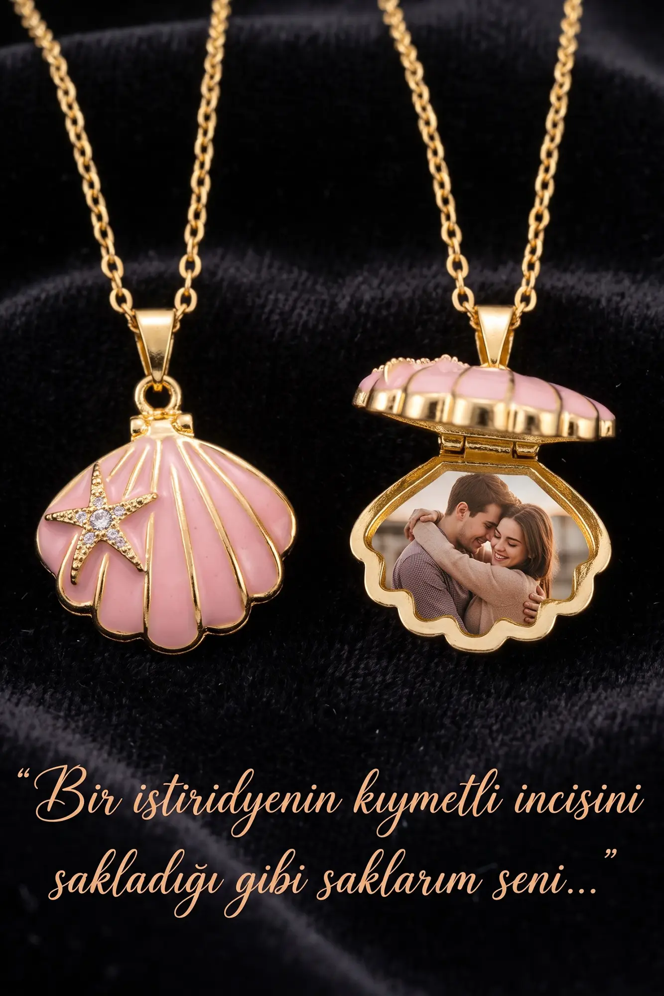 Oyster Locket Kolye Deniz Kabuğu Kapaklı Açılabilir Anı Kolyesi Paslanmaz Çelik eck76 - Pembe
