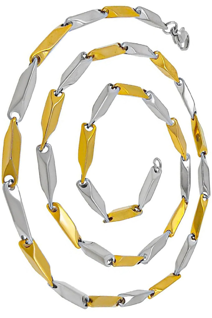 Sarı Beyaz Erkek Çelik Kolye Kare Küp Üçgen Model Zincir eck05ksrb