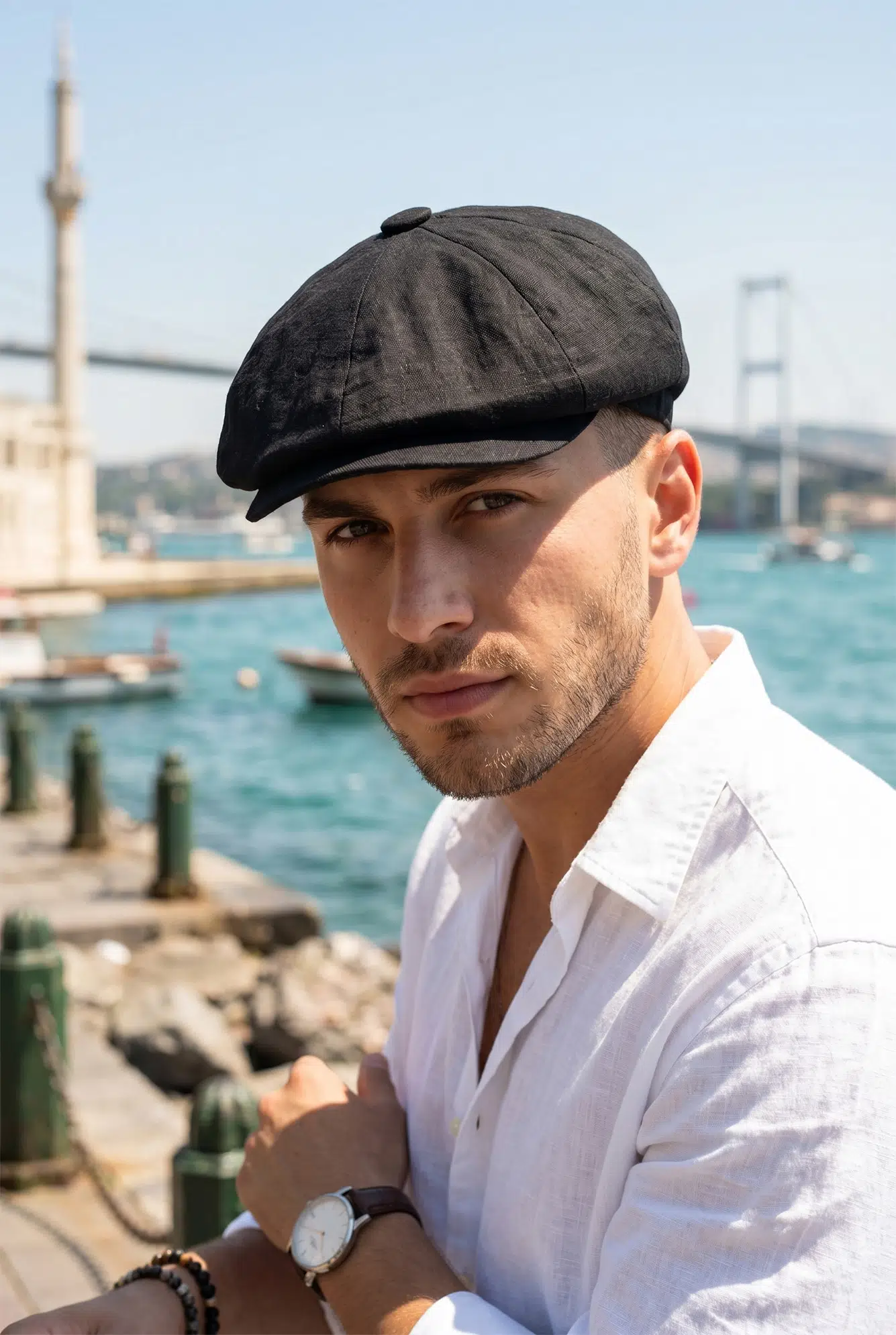 Yazlık Keten Peaky Blinders 8 Parçalı Erkek Kasket Şapka cp237 - Siyah